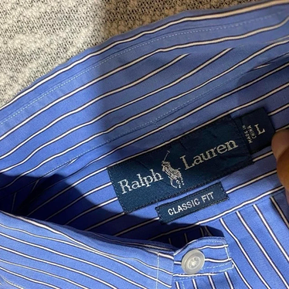 Polo Ralph Lauren blue button-up shirt classic fit L 100% cotton. SKU-B240